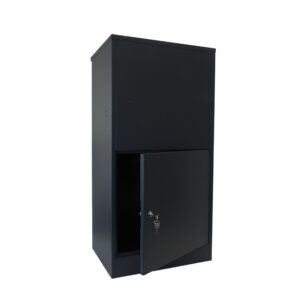 Buzzard Extra Large Rear Access Parcel Box Black Rear Angle With Lock And Key Open Compartment Buzzard Extra Large Rear Access Parcel Box Black Rear Angle With Lock And Key Open Compartment
