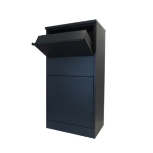 Buzzard Extra Large Rear Access Parcel Box Black Side Angle Open Parcel Drop Buzzard Extra Large Rear Access Parcel Box Black Side Angle Open Parcel Drop