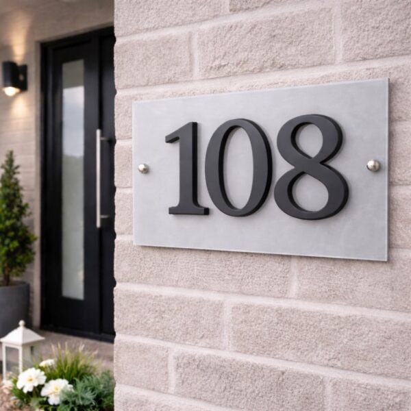 High Quality Large Premium House Number Plaque Light Grey 3 Digits Lifestyle